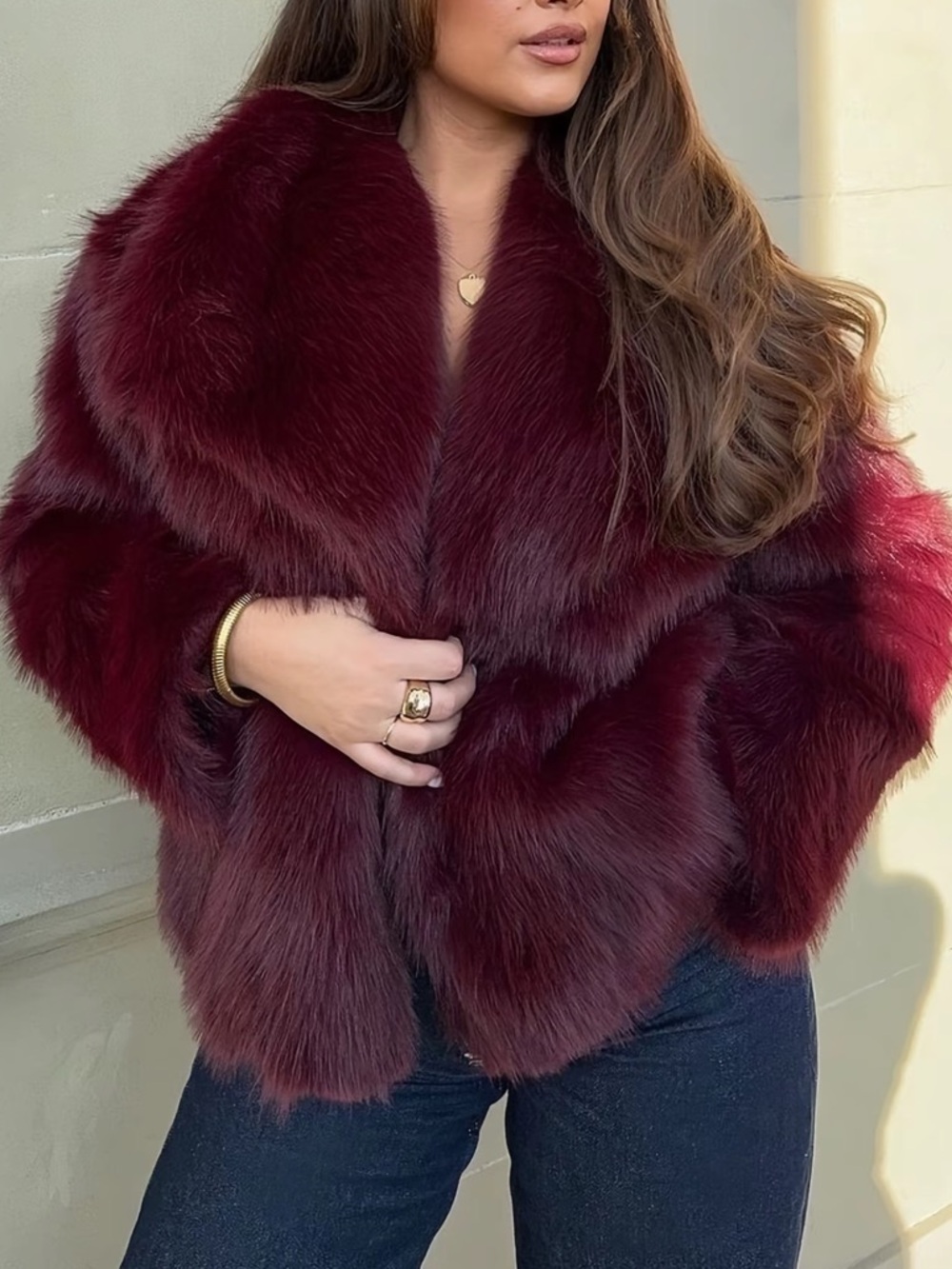 Burgundy Faux Fur Cropped Jacket - L